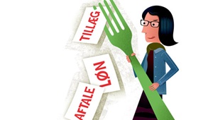 Tegning af kvinde med gaffel, der 