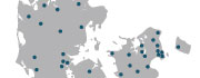 Udsnit af danmarkskort med afdelinger