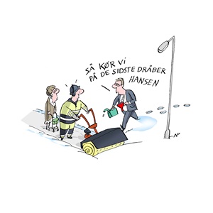 Tegning af mand med snerydder 