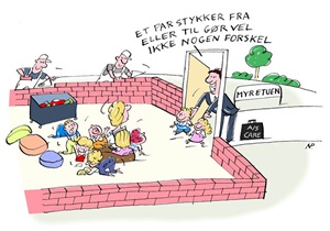 Tegning - murer bygger vægge i daginstitution