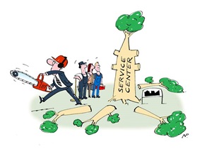 Tegning mand har skåret grene af træ